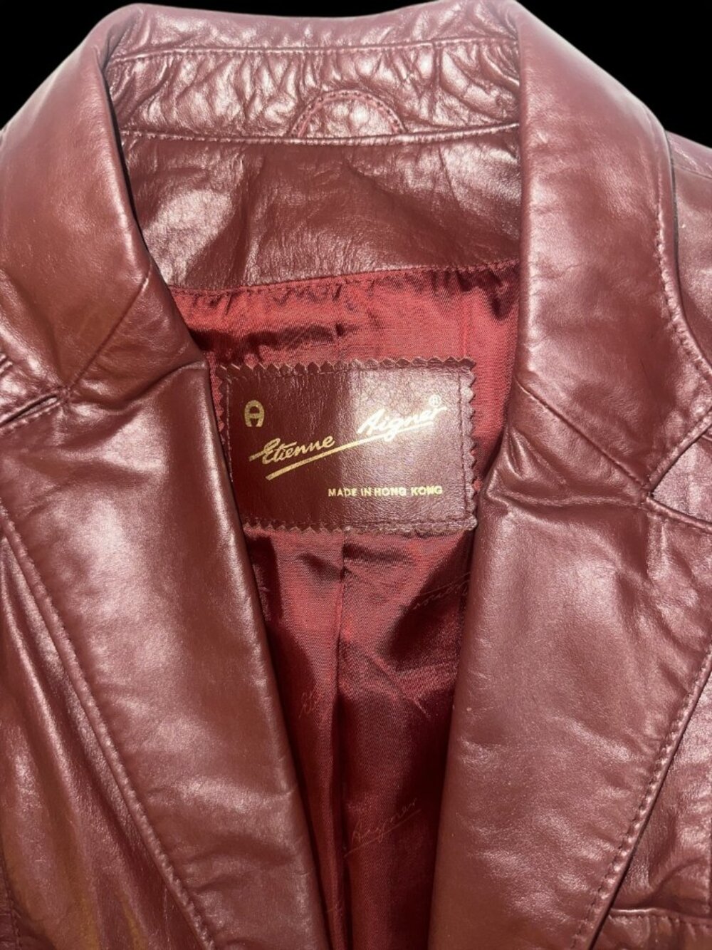VTG Etienne Aigner Blazer Women M-L Oxblood Leather Notch Collar Jacket 1980s - Picture 5 of 12